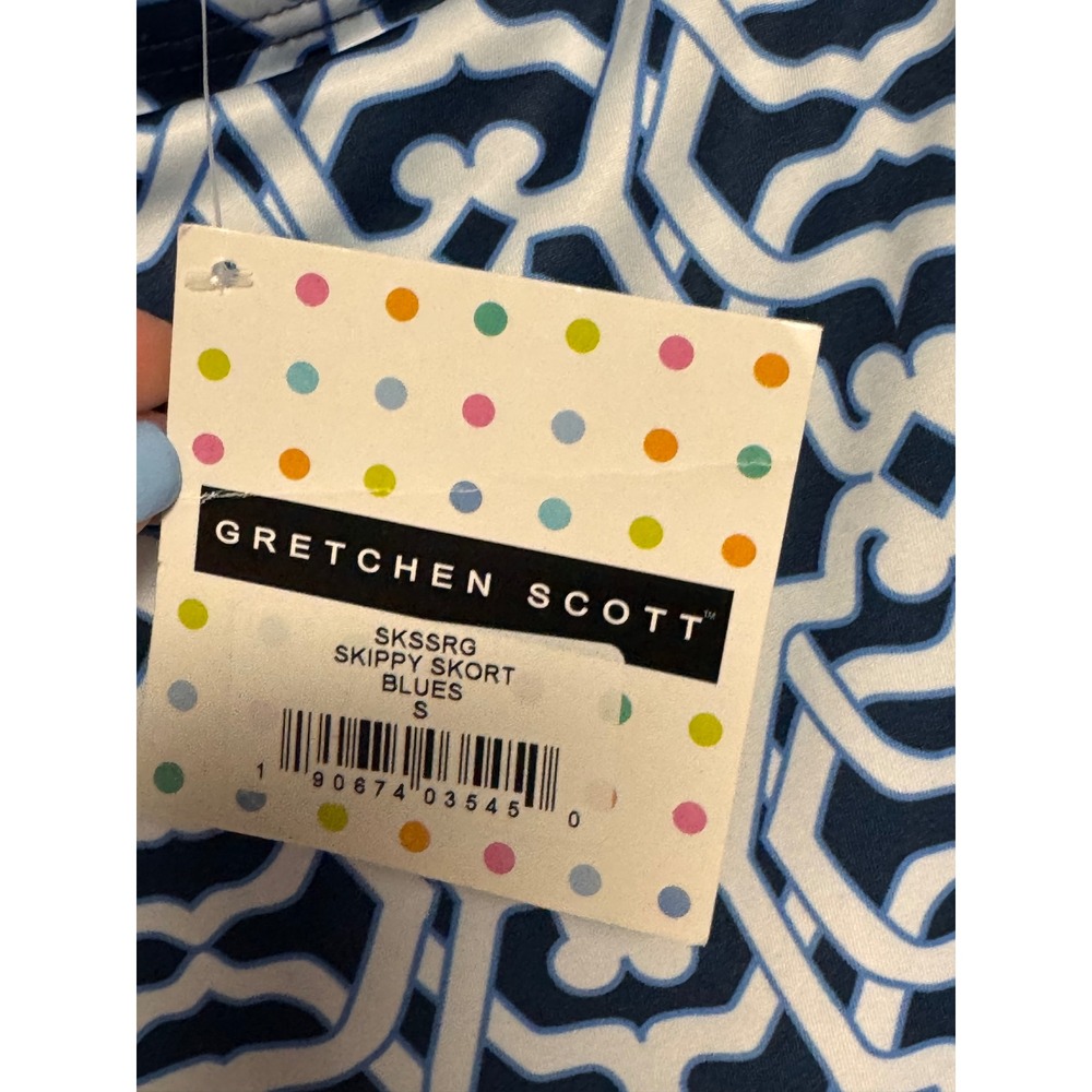 Gretchen Scott Skippy Skort Blue White Geometric Lattice Golf Tennis Skirt Small - Picture 2 of 8